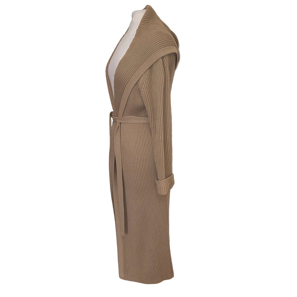 J. Crew Beige Preppy Dystopian Hooded Belted Chunky Knit Maxi Duster Sweater M - Picture 3 of 8